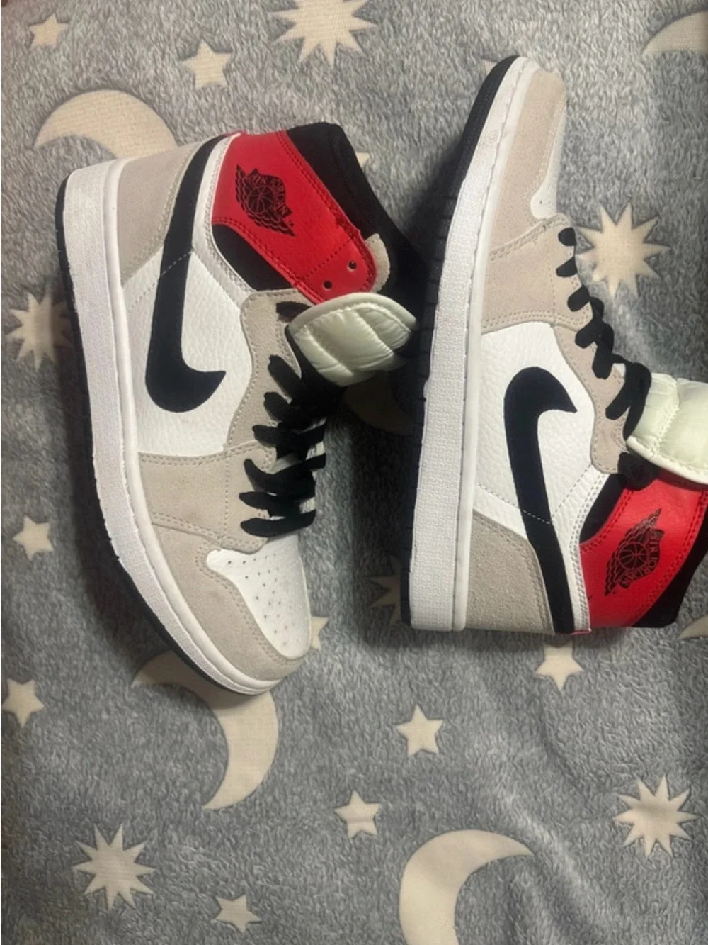 Jordan Kids High-Top Sneakers in White, Black & Red